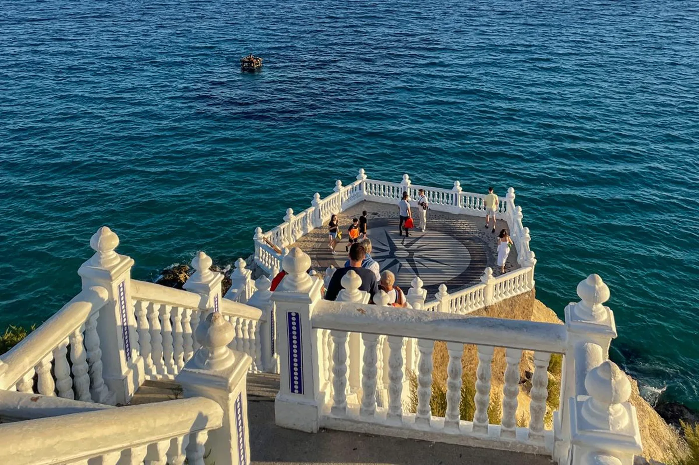 The balustrade of the Balcón del Mediterráneo above a calm sea in Benidorm